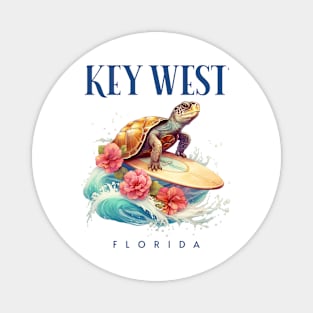 Key West Florida Smiling Surfing Turtle Souvenir Magnet